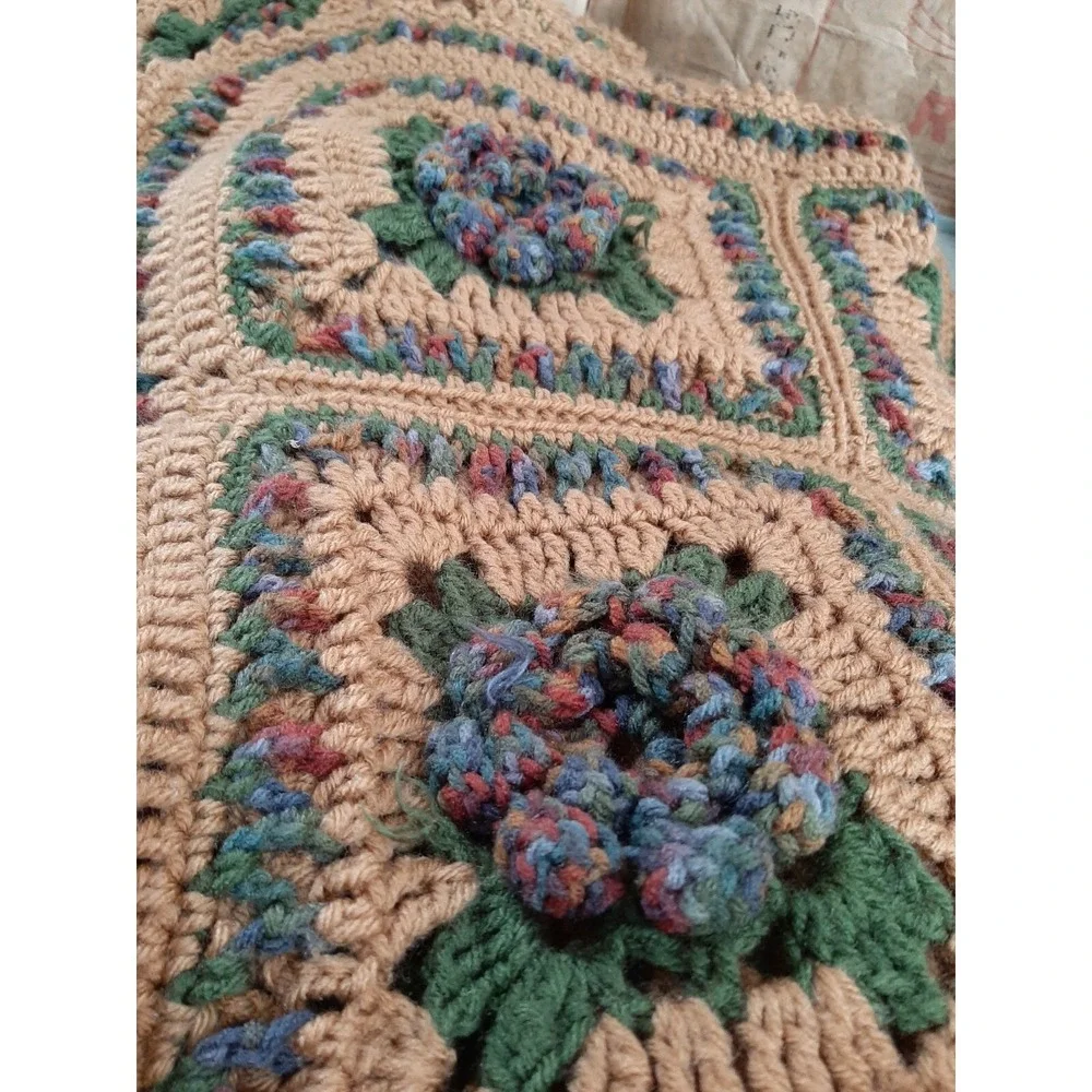 HANDMADE CROCHET Knit AFGHAN Rose FLOWER Quilt COUCH Lap THROW BLANKET 57